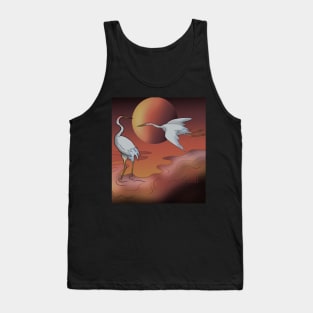 Japanese cranes in a stream at sunset Tank Top